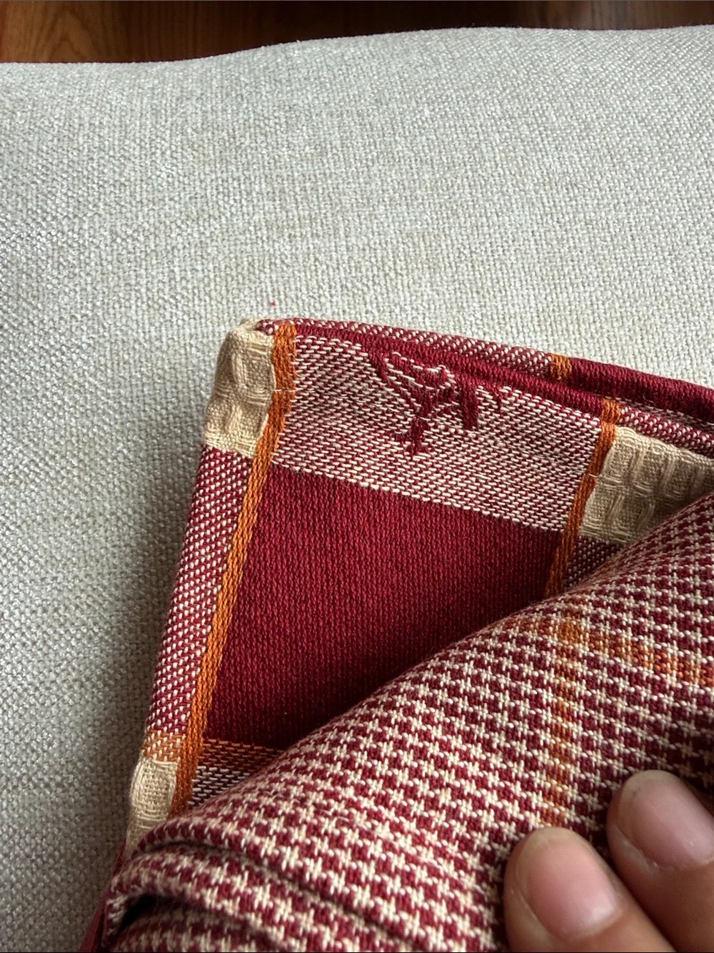 Cotton Kitchen Towel Set - Burgundy & Cream set of 5